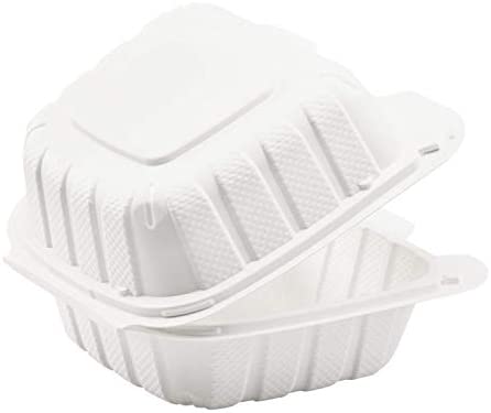 6631W Emerald White Mineral Filled Hinged Food Containers, 6-in x6-in x-3-in, 1 Compartment (250ct)